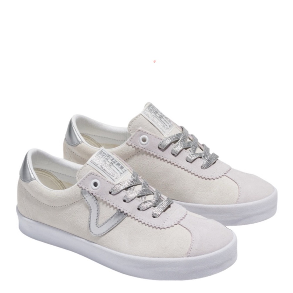 Vans Women's Cream and Silver Sneakers